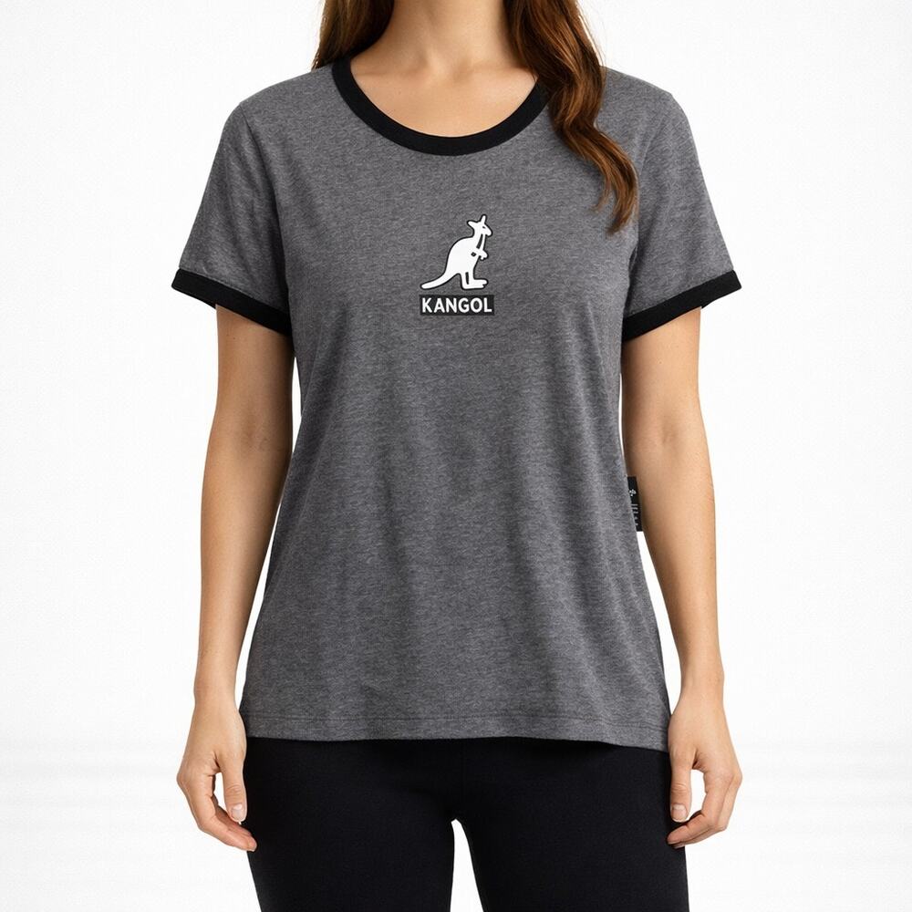 Kangol Women’s Short Sleeve Gray Logo Print T Shirt Size Small NWT